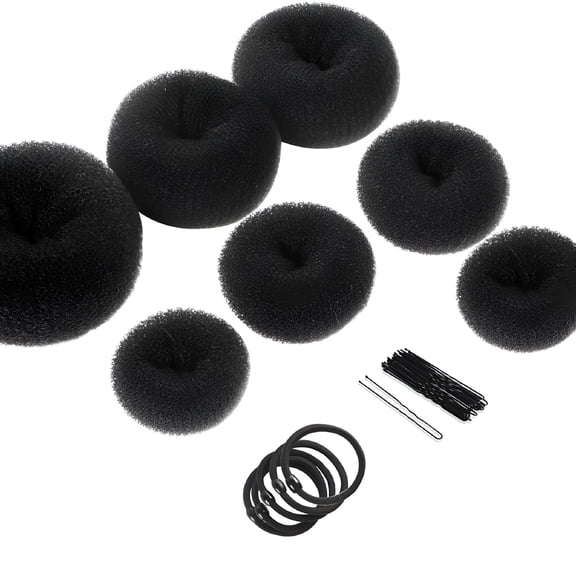 LAMIRO Donut Hair Bun Maker Set of 7 Pieces, Ring Style Hair Bun Makers in 4 Sizes with 5 Elastic Bands and 20 Bobby Pins, Soft Mesh Hair Donut for Ballet Dance Wedding Updo, Dark Brown