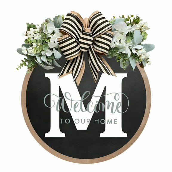 LAMIRO Door Wreath for Front Door Outdoor All Seasons Fun Welcome Sign Front Door Rustic Round Outdoor Indoor Farmhouse Porch Wreath Wood Decoration Sign Housewarming Gift Home Wall Decor