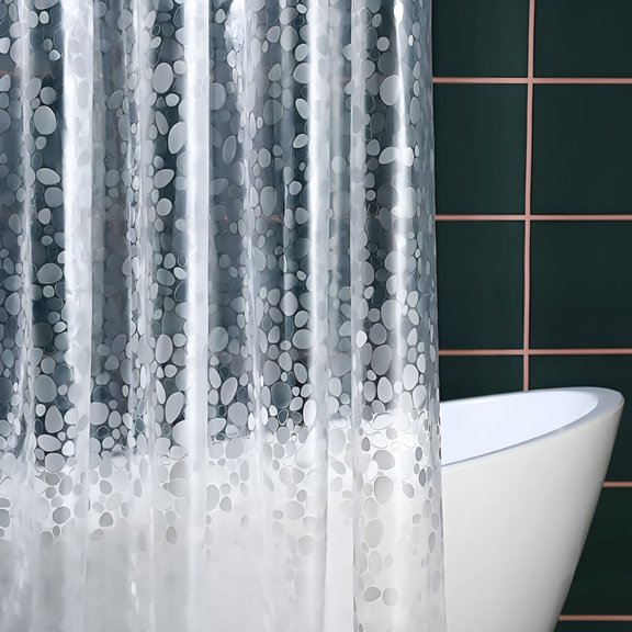 LAMIRO EVA Clear Shower Curtain with 3D Pebble Design,Water-Repellent Liner for Bathroom,70.8x70.8"es