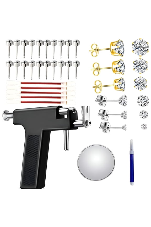 Ear Piercing Gun Kit with 16 Pairs Studs, Reusable Self Piercer