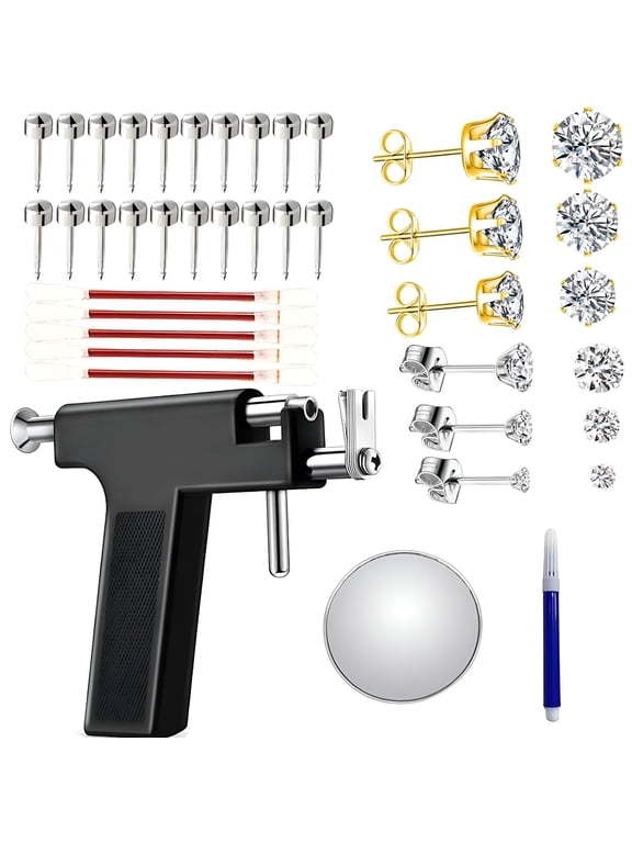 Ear Piercing Gun Kit with 16 Pairs Studs, Reusable Self Piercer
