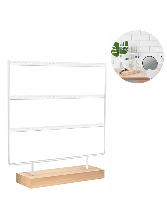 Earring Holder for Hanging Earrings Earring Stand Tree Display Stand Ear Stud Holder Jewelry Tower with Wooden Tray Dish 3 Tier, White