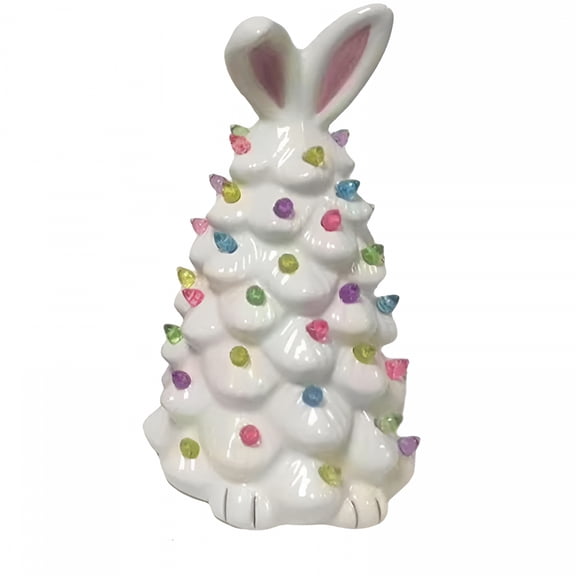 LAMIRO Easter Ceramic Tree,Light-Up Easter Bunny Decorations,Rabbit Tree Easter Decorations for Indoor Spring Home Office Tabletop Bunny Rabbit Pink Tree Home Decor