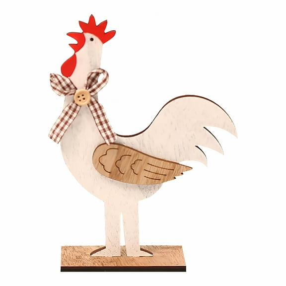 LAMIRO Easter Chicken Decor Vintage Wooden Rooster Figurine Decoration Modern Farmhouse Easter Ornament Farm Animal Figurine Collection Table Decor