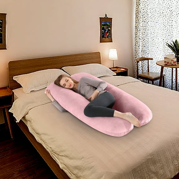 LAMIRO Extra Long U Shaped Body Pillow, Cooling Pregnancy Pillows for Sleeping, 48 Inch Full Body Support Maternity Pillow for Adults, Support for Back, Hip, Legs for Pregnant Women