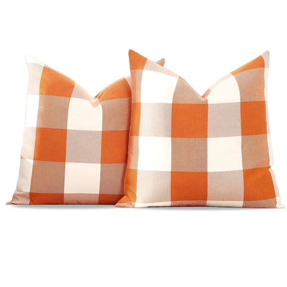 LAMIRO Fall Plaid Orange Pillow Covers 20X20 Set of 2 Outdoor Fall Checkered Pillows Orange Buffalo Plaid Farmhouse Pillow Covers 20 X 20,Boho Fall Decor for Outdoor Porch and Patio