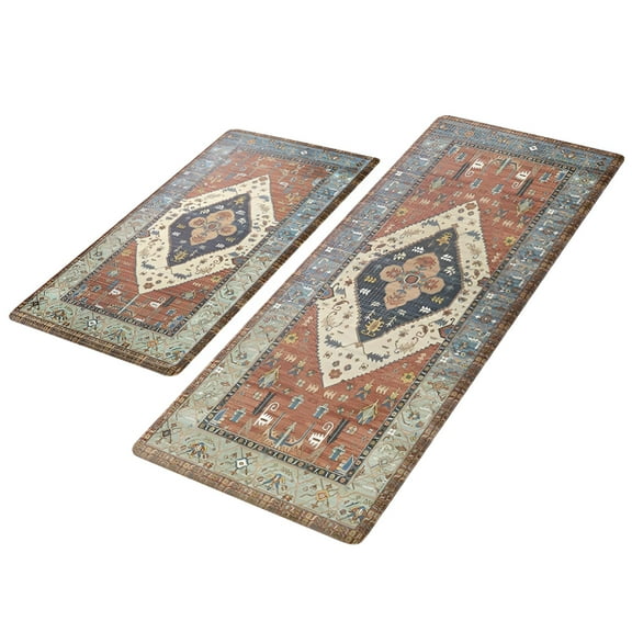 LAMIRO Farmhouse Kitchen Mats,Anti Fatigue Kitchen Rugs Sets of 2,Non Slip Waterproof Kitchen Floor Mats,Ergonomic Cushioned Comfort Standing Mat for Laundry,Office,Sink,Desk,Red