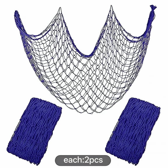 LAMIRO Fish Net Decoration 80X40 Inch, 2Pcs Dark Blue Picture Fish Net, Cotton Mermaid Net for Hawaiian Nautical Beach Party, Fishnet Photo Display, Sea Themed Fishnet Decor Balloon Net
