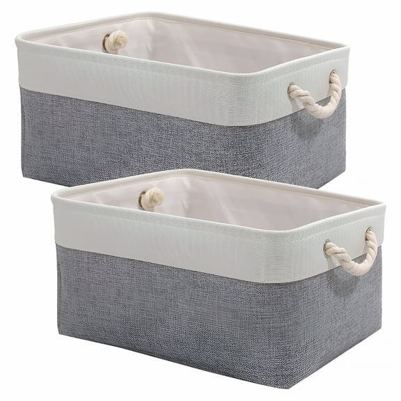 LAMIRO Foldable Storage Basket, Fabric Open Basket Bins, Book Basket, Closet Organizers with Handles for Home, Office, 2 Pack
