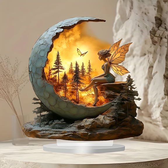 LAMIRO Forest Fairy Decorations Cute Fairy Acrylic Crafts Fairy Painted Bohemian Room Decoration Scene Tabletop Bookshelf Ornaments With Base And Wear Study Bedroom Living Room Desktop Decoration