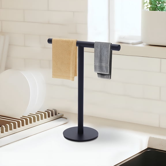 LAMIRO Freestanding T-Shape Towel Rack Metal Towel Bar Stand for Bathroom Desktop Storage Rail
