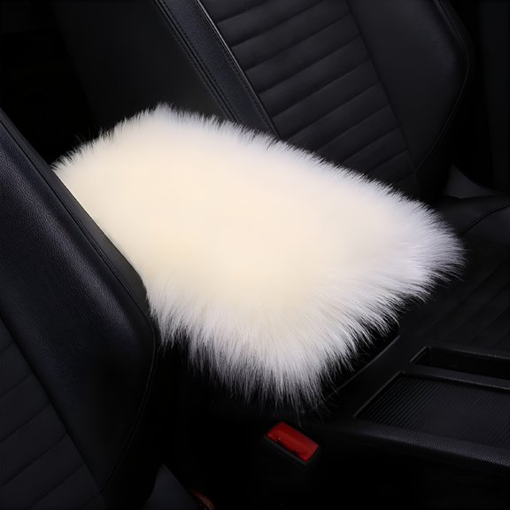 LAMIRO Furry Auto Center Console Cover Pad, 11.8"x7.8" Soft Sheepskin Wool Armrest Cushion, Fluffy Vehicle Armrest Seat Box Protector Warm in Winter, Car Interior Accessories for Women and Men