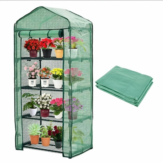 LAMIRO Garden 4 Tier Mini Greenhouse - Sturdy Portable Gardening Shelves PVC Cover - Small Green House Use in Indoor & Outdoor for Plants Flowers(Only PVC plant cover)
