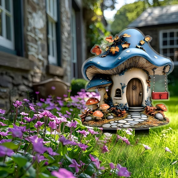 LAMIRO Garden Stakes Decorative Mushroom Fairy House for Outside Garden Lawn Walkway Patio Yard Backyard Plant Decoration