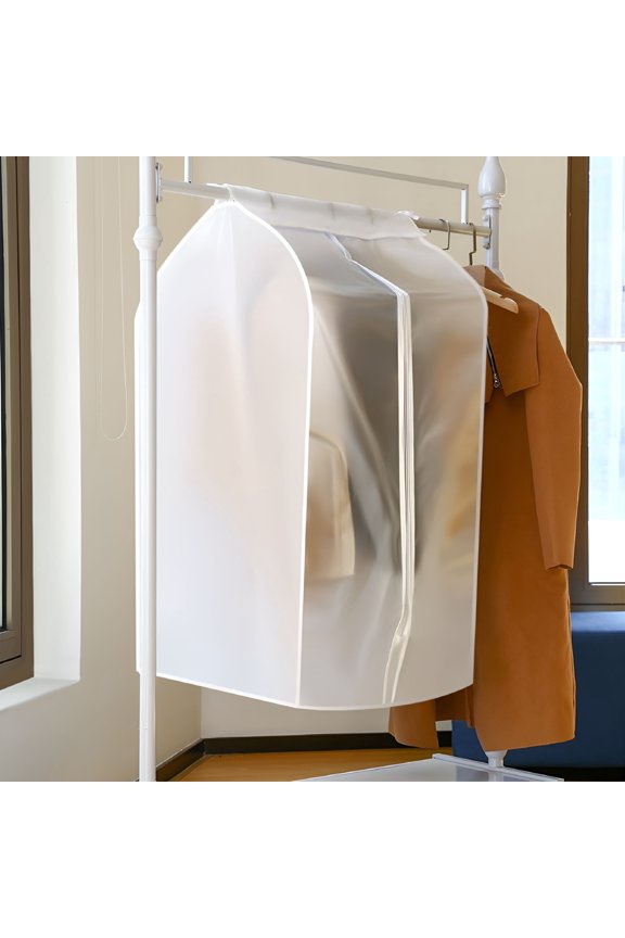 Garment Clothes Cover Protector, Closet Storage Bags Translucent Dustproof Waterproof Hanging Clothing Storage Bag with Full Zipper & Magic Tape & Strap for Coat Dress Windcoat-Large