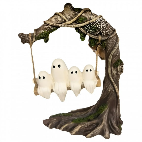 LAMIRO Ghost on A Swing,Four Swinging Ghost on Tree Swing - Cute Spooky Halloween Decor,Funny Ghost Figurine & Ornament for Indoor Outdoor Porch,Desktop,Bookshelf Decorations,Gothic Halloween Decor
