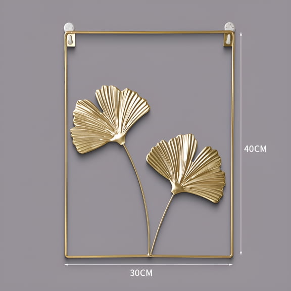LAMIRO Gold Metal Wall Decor, Golden Leaf Wall Hanging Decor with Frame, Wall Ornaments, Golden Metal Art Wall Sculpture for Living Room, Office, Home, Hotel