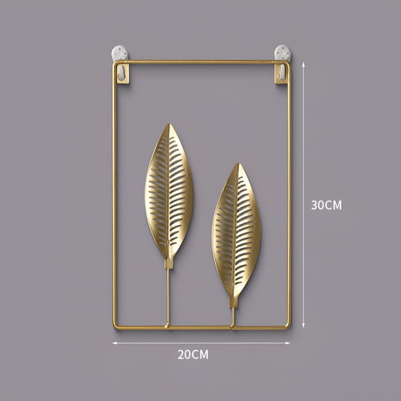 LAMIRO Gold Metal Wall Decor, Golden Leaf Wall Hanging Decor with Frame, Wall Ornaments, Golden Metal Art Wall Sculpture for Living Room, Office, Home, Hotel