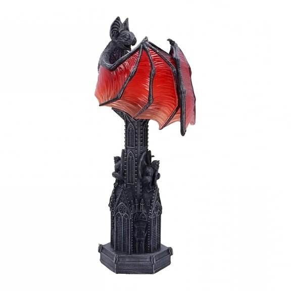 LAMIRO Gothic Bat Wing Lamp with Red Glow, Vampire Table Light with Cathedral Base, Eerie Halloween Decor