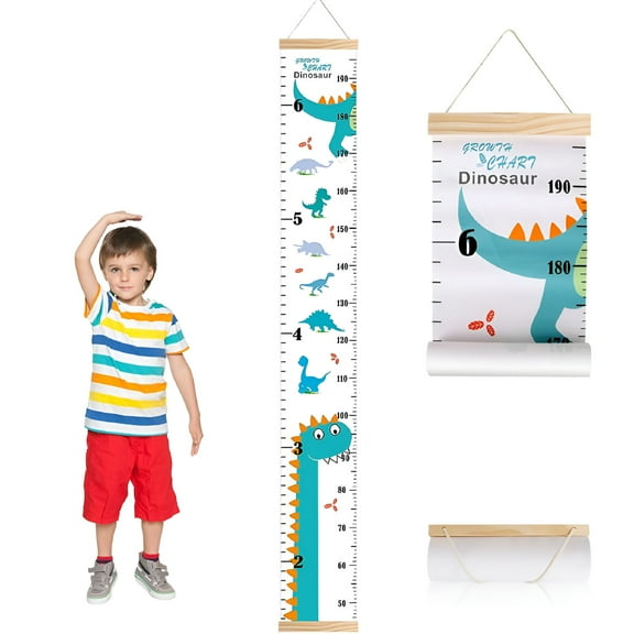 LAMIRO Growth Chart for Kids,Height Chart for Kids/Boys/Girls/Baby,Canvas&Wooden,Removable Growth Height Chart,Wall Room Decor - Dinosaur