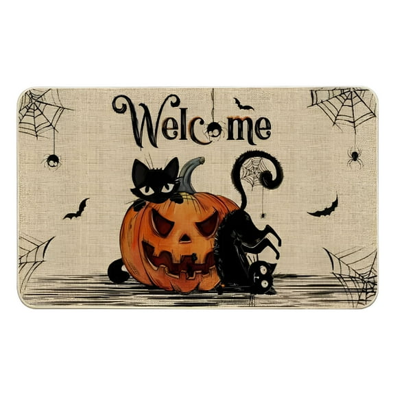 LAMIRO Halloween Area Rug Doormat,Black Cat Pumpkin Front Door Rug,Non-Slip Entrance Doormat Rug Indoor for Home Bathroom Kitchen Bedroom