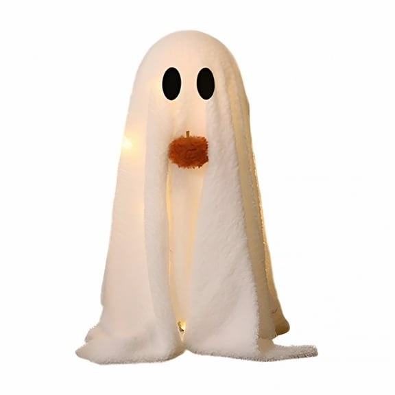 LAMIRO Halloween Decor 1 Pack Light-Up Sherpa Ghosts with Pumpkin, Ghost Halloween Decor, Tabletop Indoor Outdoor Halloween Decorations for Rendezvous Home Kitchen Party