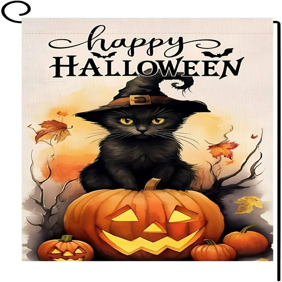 LAMIRO Halloween Pumpkins Decor Halloween Cat Garden Flag 12x18 Vertical Double Happy Halloween Pumpkin Holiday Outside Decorations Burlap Yard Flag