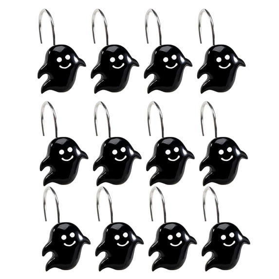 LAMIRO Halloween Shower Curtain Hooks S Shape Ghost Cute Heavy-Duty Shower Curtain Hooks Hold 5Kg Rust-Resistant Puch-Free Shower Rings Clothes Hangers for Kitchen Curtain Hangers-Black-12 Pcs