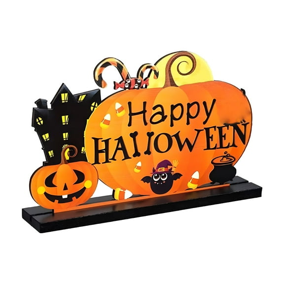 LAMIRO Halloween Table Decorations,Halloween BOO Wooden Sign,Spooky - Cute Tabletop Decor with Pumpkin&Mummy Details