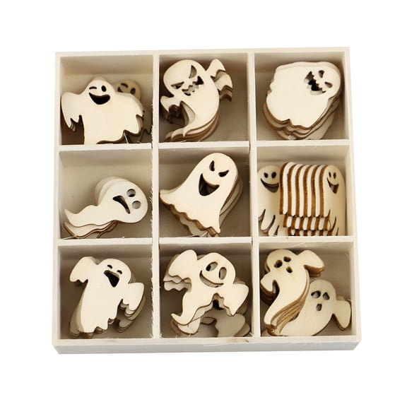LAMIRO Halloween Wooden Cutouts Small Wooden Ghost Cutouts Wooden Halloween Cutouts Ghost Shapes Wooden Slices Hanging Ornaments Embellishments Home Decor Gift DIY Decoration