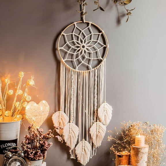 LAMIRO Handmade Bohemian Dreamcatcher - Large Macrame Dream Catcher With Pompoms For Bedroom,Wall Decor Wind Chimes Dreamcatcher Cotton Woven Tapestries