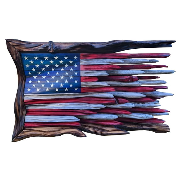 LAMIRO Handmade Wooden American Flag Shaped Garden Decoration,Patriotic Wooden Flags Wall Art,Indoor & Outdoor Wooden Rustic American Flag Decoration