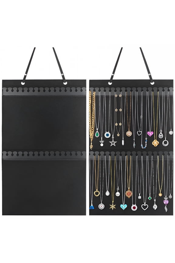 DESIGNICE Hanging Jewelry Organizer, Holds 32 Necklaces, Felt Wall Hanger Black