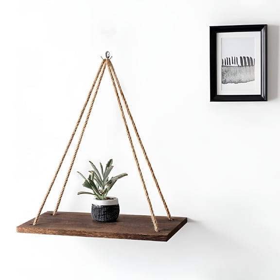 LAMIRO Hanging Shelves for Wall&Window Plant Shelf Indoor - Floating Wall Shelves for Bedroom Bathroom Living Room - Macrame Boho Wall Hanging Shelf - Triangle Rope Rustic Wood Shelving