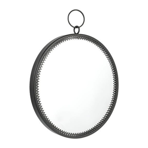 LAMIRO Hanging Wrought Iron Mirror Bathroom Makeup Punch-Free Glass Small Wall Black Round