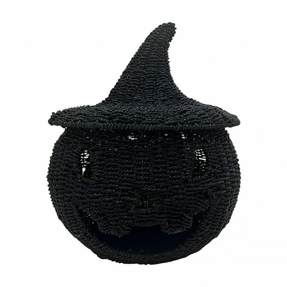 LAMIRO Happy Haunting Seagrass & Metal Pumpkin - =Halloween Pumpkin Decorations for Indoor & Outdoor- Jack-O-Lantern Pumpkins Autumn Fall Decorations for Home