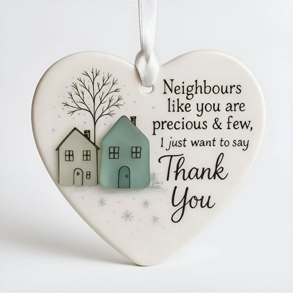 LAMIRO Heart-Shaped Sea Glass Neighbor Thank You Ornament-3.15 Inch Acrylic Christmas Tree Hanging Decor Precious Neighbour Keepsake Gift for Holiday Home Decor&Friendship Heart Ornament