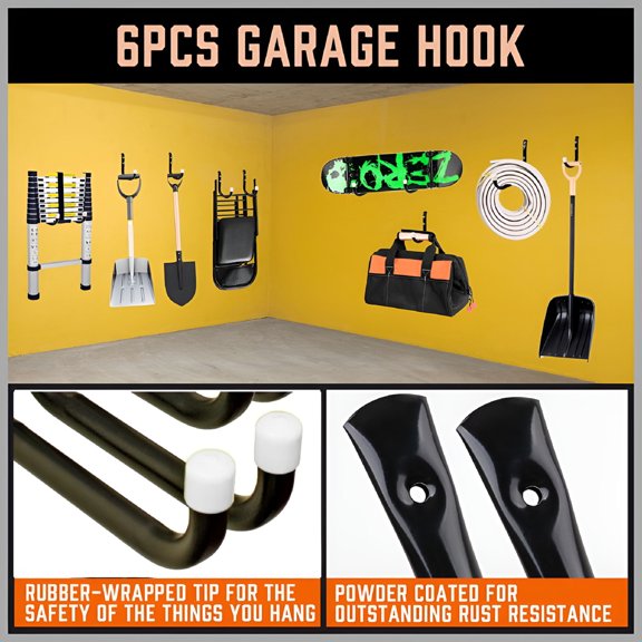 XIBUFE Heavy Duty Storage Hooks Wall Mounted for Ladder Garage Bikes Tools Garden Shed 2 Pcs