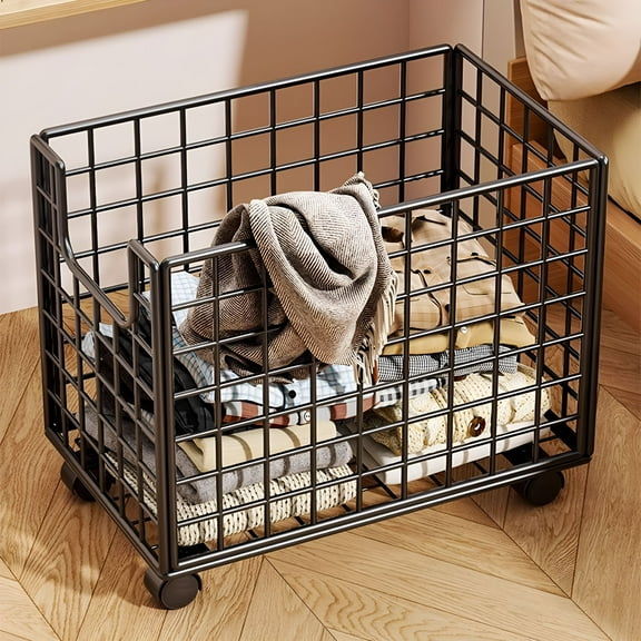 LAMIRO Home Tower Small Rolling Laundry Basket Metal Hamper Cart with Wheels and Handle