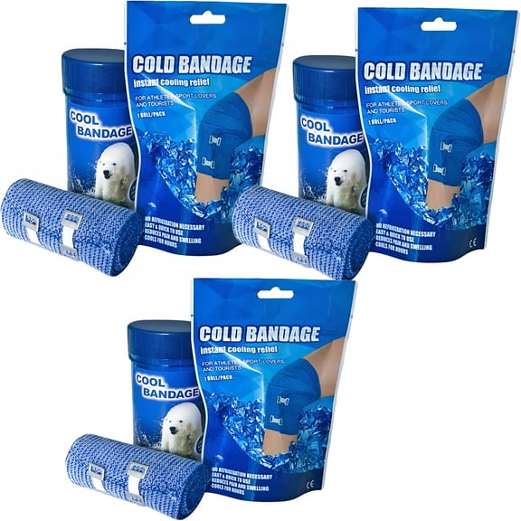 LAMIRO Ice Bandage,Instant Cooling Ice Compress,Suitable for Relieving Pain,Ankle and Shoulder Sprains,Strains,Bruises and Swelling. 3.9in x 126in (Three Packs)