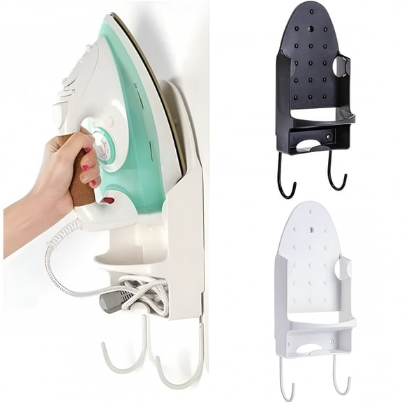 LAMIRO Ironing Board Hanger Wall Mount, Heat Resistant Electric Iron Holder & Cord Organizer, Space Saving Laundry Room Storage Rack Shelf for Home, Black