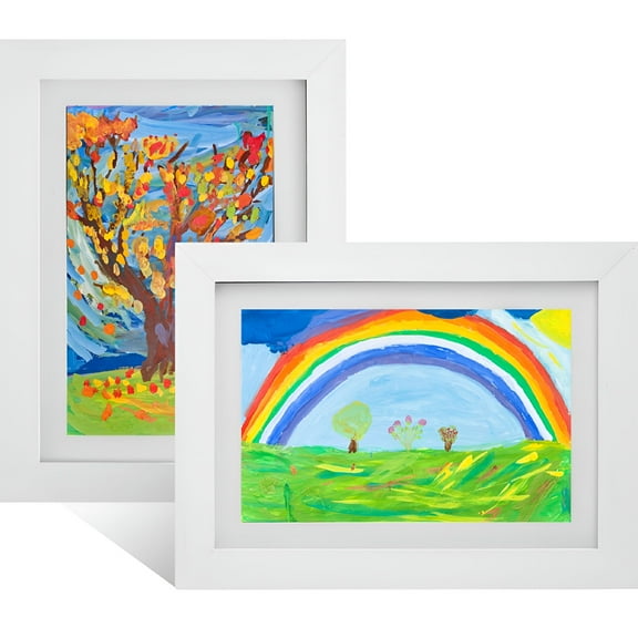 LAMIRO Kids Art Picture Frame Changeable Kids Artwork Display Frames,10" x 14",White,2 Pack
