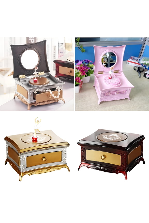 Kids Musical Jewelry Box for Girls with Drawer and Jewelry Set with Ballerina Theme - Golden