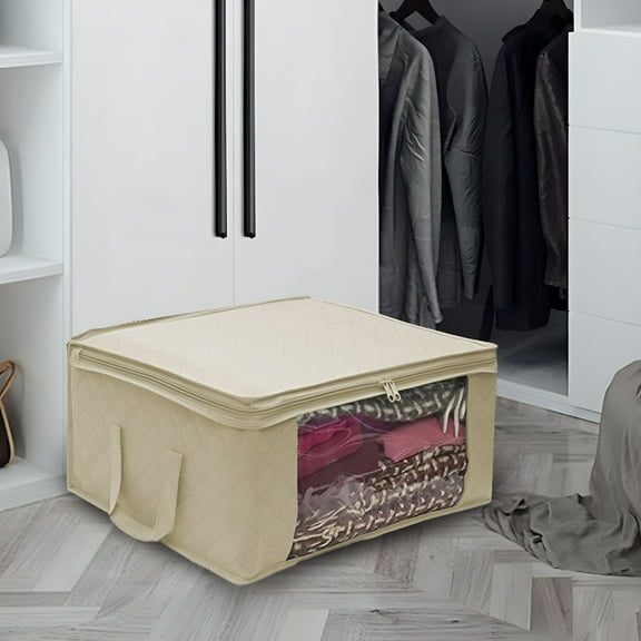 LAMIRO Large Blanket Storage Bags Breathable Clothes Storage Containers for King Comforter Bedding Pillow Sheet,Reinforced Handles