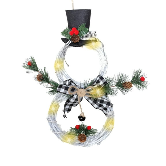 LAMIRO Large Christmas Wreaths for Front Door Outside 16 Inch Black Christmas Snowman Wreaths with Led Light Plastic Hanging Christmas Decor Ornament Indoor for Windows