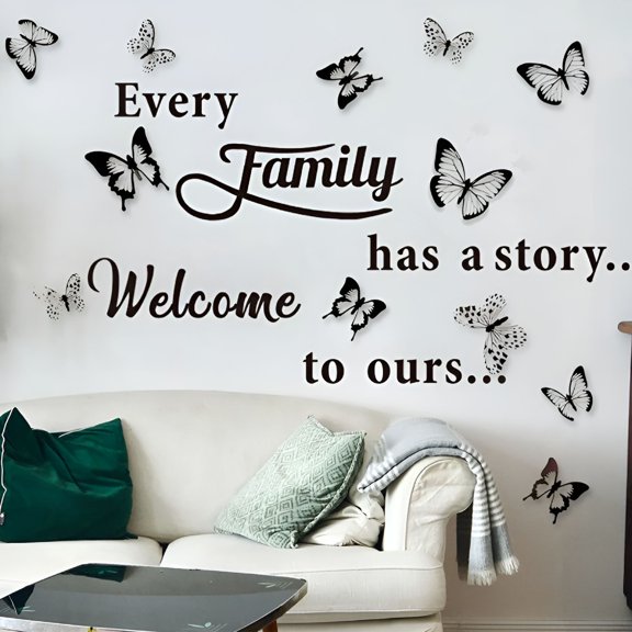 LAMIRO Large DIY Family Wall Quotes Decal with 12 Butterflies, Removable Vinyl Wall Stickers for Home Decor, Living Room, Nursery, and Bedroom