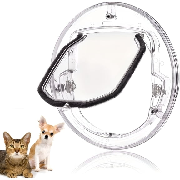 LAMIRO Large Round Transparent Cat Flap Door with 4-Way Lock for Cats and Dogs - Durable PP Material Fits Windows and Sliding Glass Doors