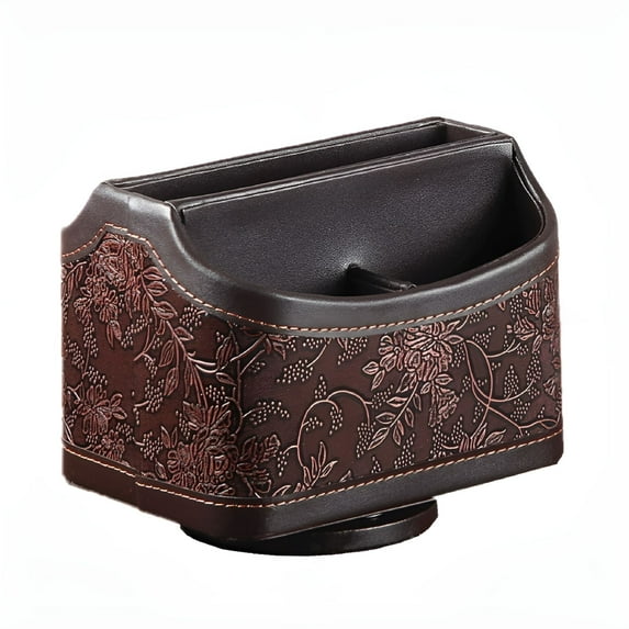 LAMIRO Leather Remote Control Holder,360 Degree Spinning Desk TV Remote Caddy,Desk Organizers and Accessories for Calculator,Holder