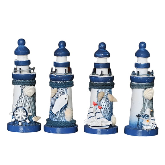 LAMIRO Lighthouse Ornament 4pcs Lighthouse Nautical Table Centerpiece,Beach Theme Home Decor