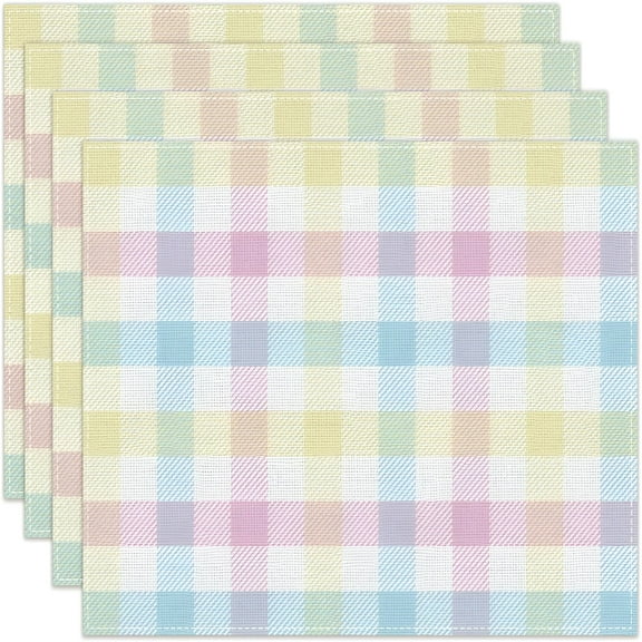 LAMIRO Linen Pastel Buffalo Check Plaid Spring Placemats Set of 4 Farmhouse Spring Summer Easter Home Kitchen Dining Room Table Decorations